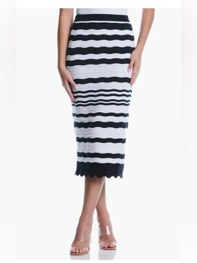 NWT Laundry by Shelli Segal Size Large Navy & White Striped Knit Midi Skirt